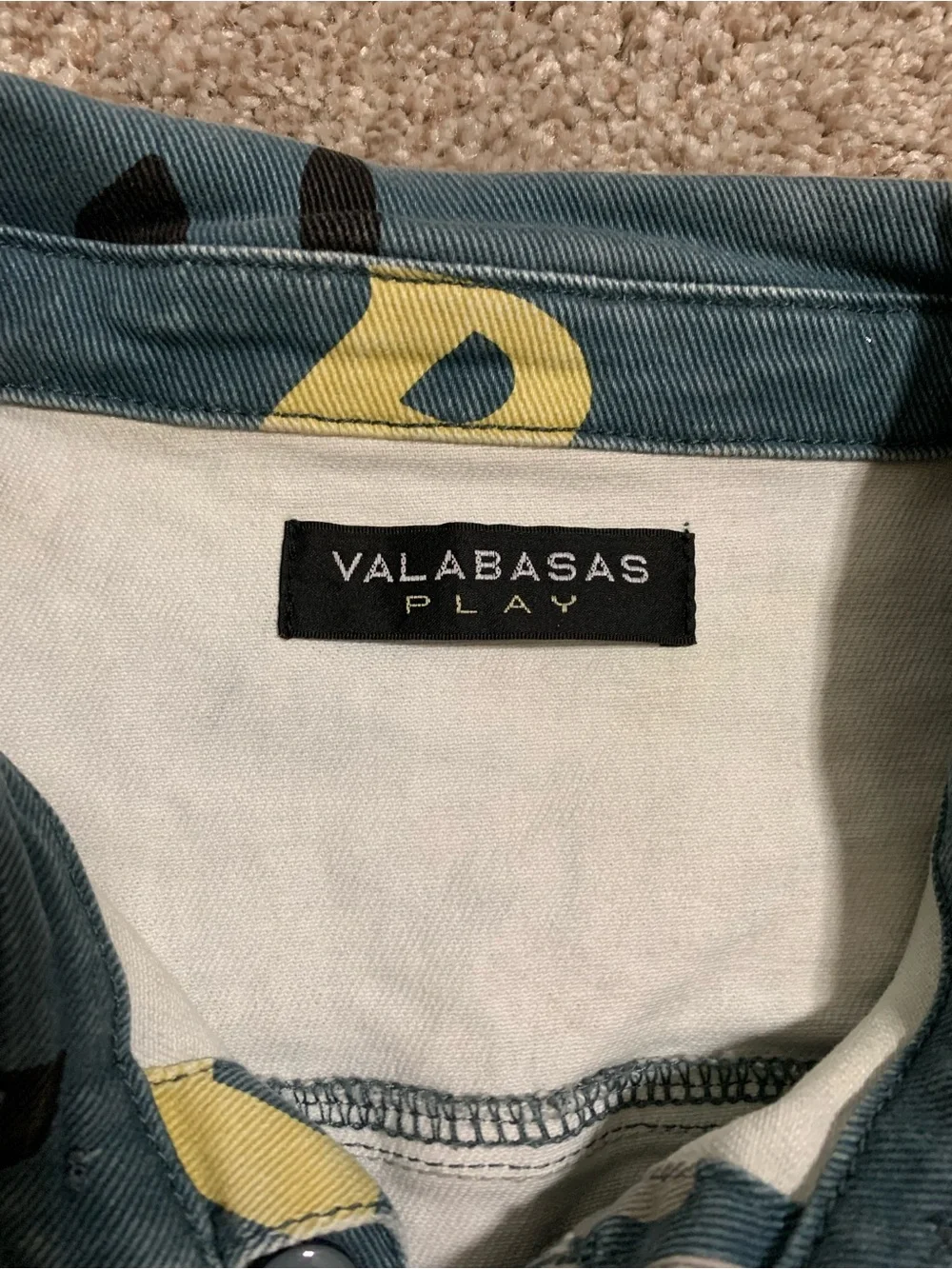 VALABASAS Play “PUZZLED” CAMO WOVEN Jean SHIRT Allover Letters Boy Size 18